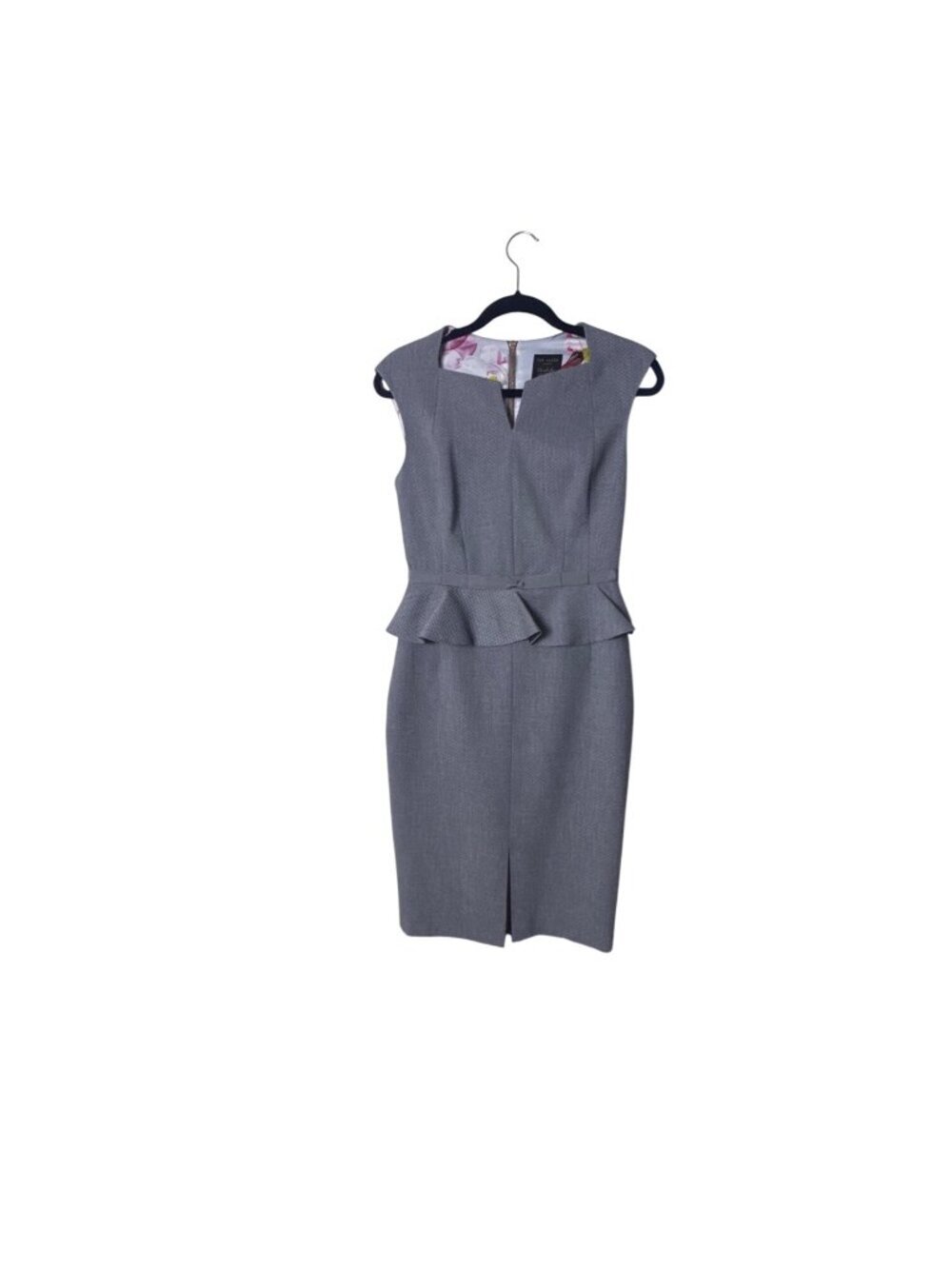 Ted Baker London Gray Sleeveless Peplum Sheath Dress Size 1 Tailored Fit